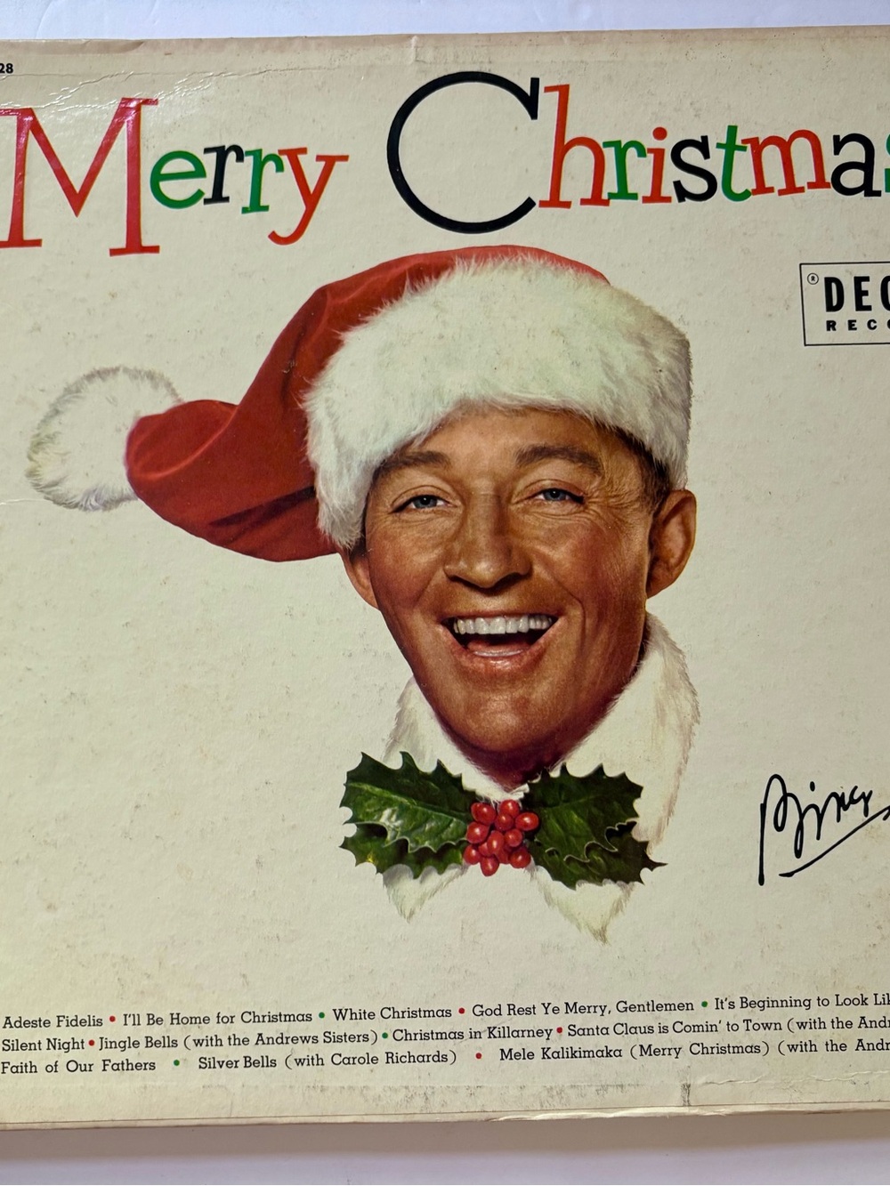 Bing Crosby Merry Christmas Vinyl LP Mono 1955 Decca DL 8128 VG VG+
